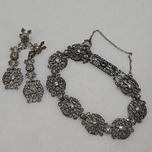 Art Deco Sterling Silver German Bracelet With Matching Earrings